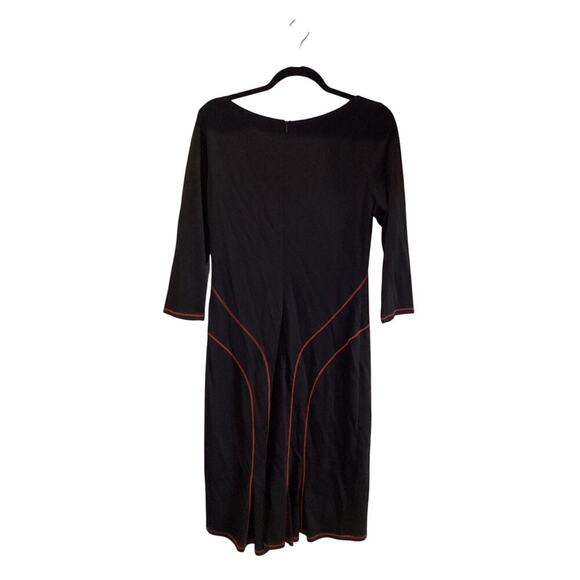 David Meister Black red stitch detail Knee Length sheath Dress 3/4 Sleeves 10 - Picture 2 of 12